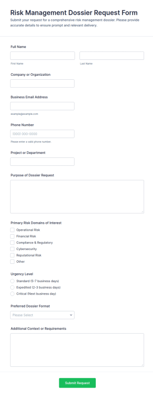 Risk Management Dossier Request Form Template