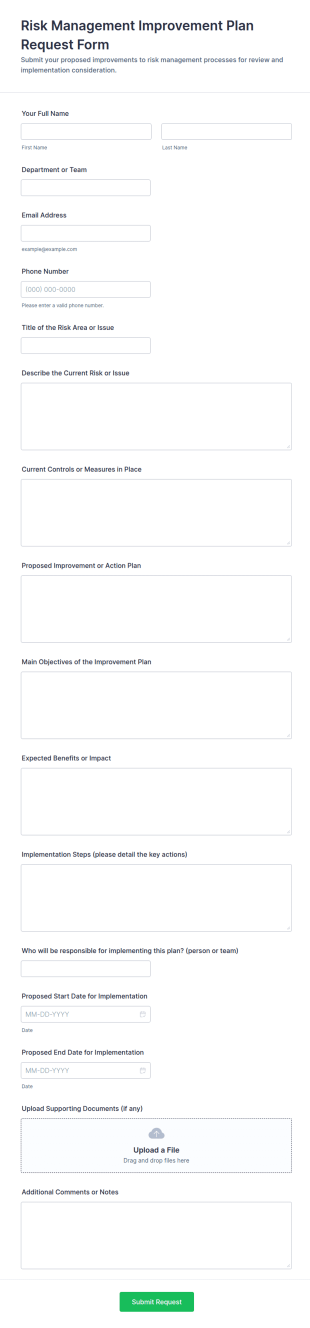 Risk Management Improvement Plan Request Form Template