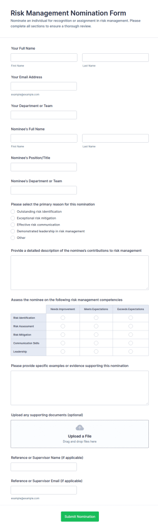 Risk Management Nomination Form Template
