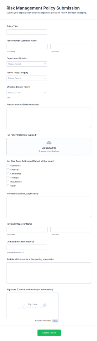 Risk Management Policy Submission Form Template