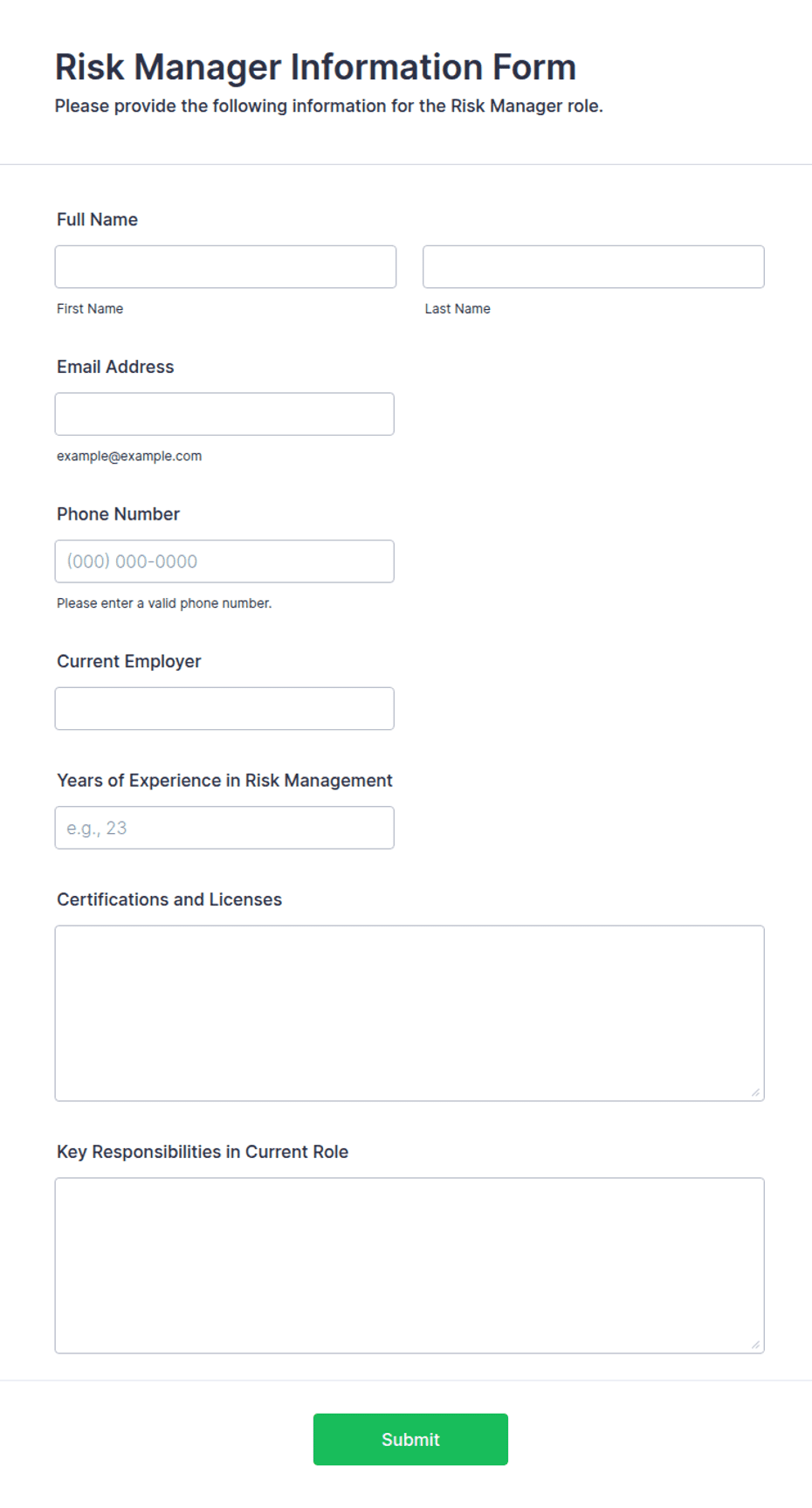 Risk Manager Information Form Template | Jotform