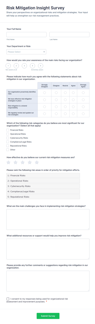 Risk Mitigation Insight Survey Form Template