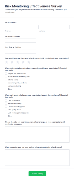 Risk Monitoring Effectiveness Survey Form Template