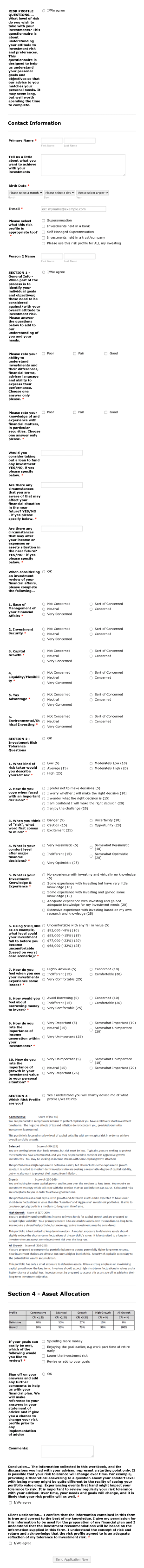 Risk Profile Form Template