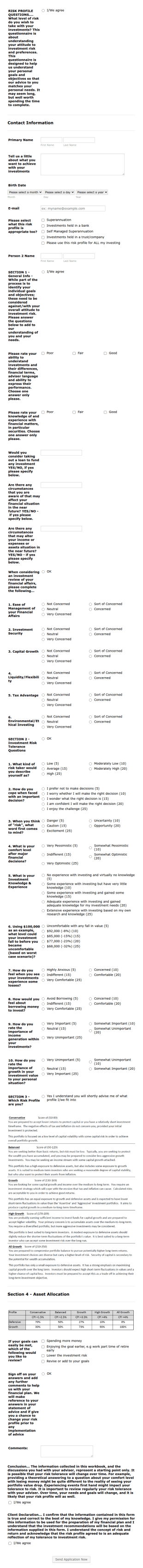 Risk Profile Management Form Template