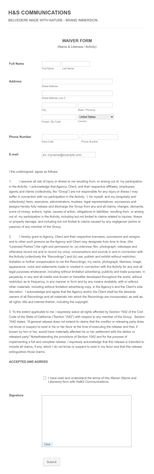 Risk Waiver Form And Publicity Release Form Template