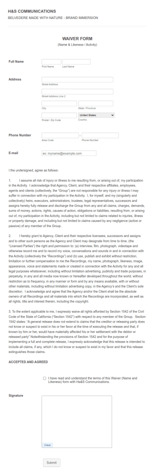 Risk Waiver Form And Publicity Release
