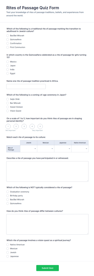 Rites Of Passage Quiz Form Template