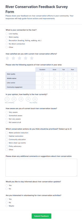 River Conservation Feedback Survey Form Template