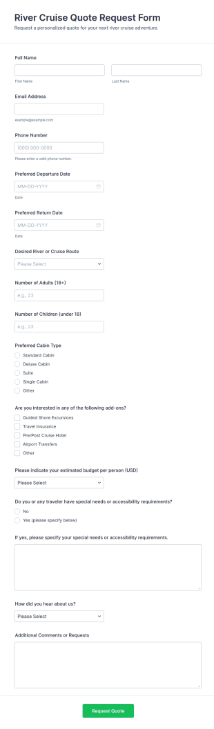 River Cruise Quote Request Form Template