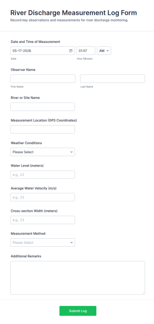 River Discharge Measurement Log Form Template