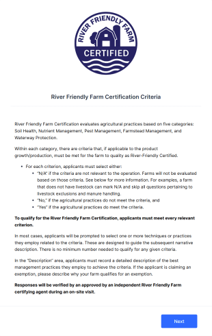 River Friendly Farm Certification Application Form Template
