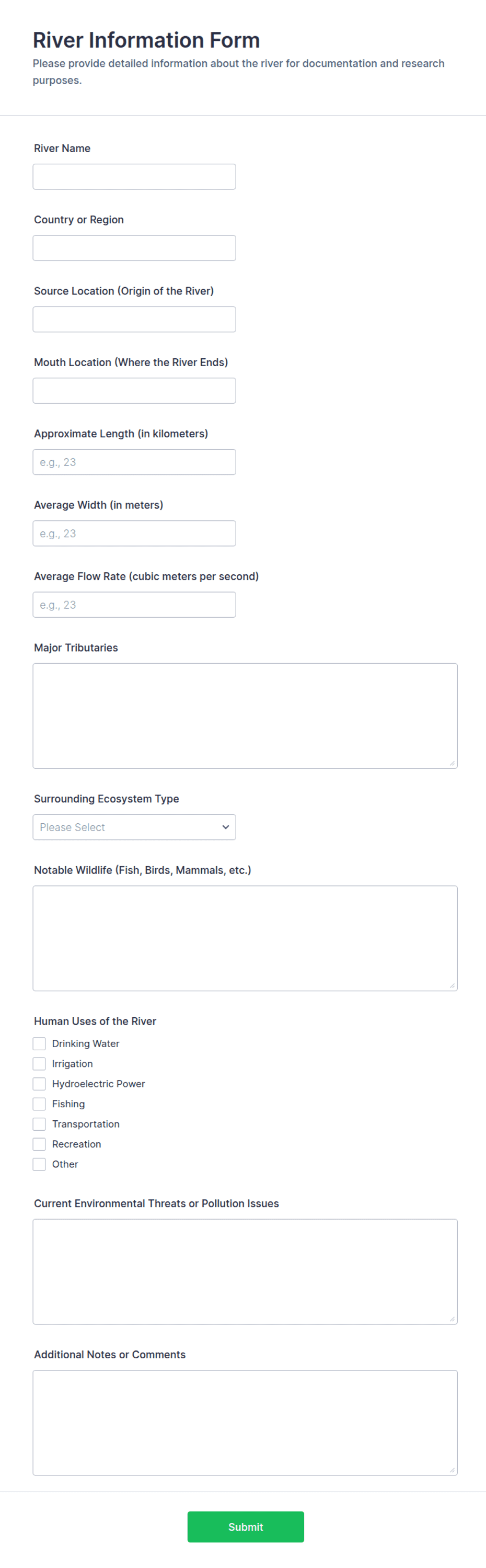 River Information Form Template | Jotform