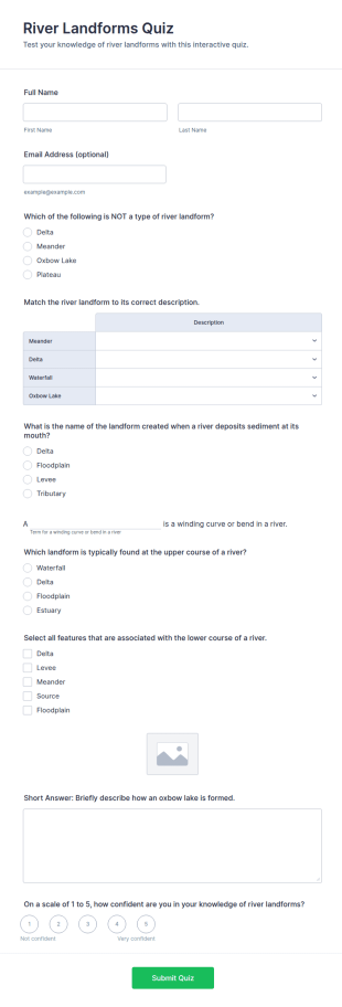 River Landforms Quiz Form Template