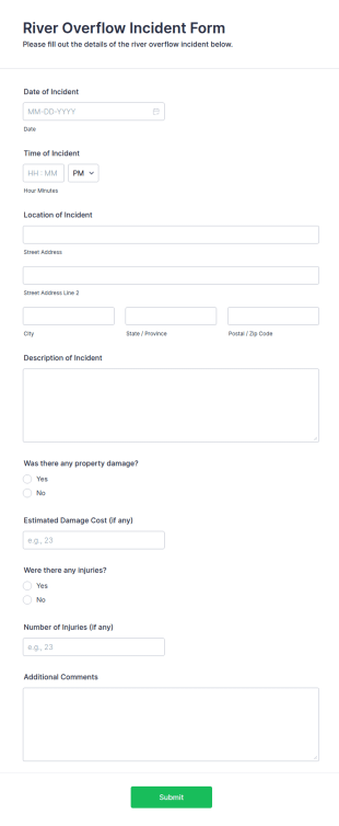 River Overflow Incident Form Template