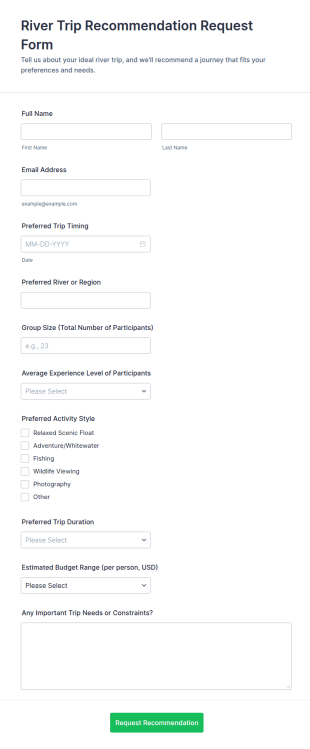 River Trip Recommendation Request Form Template