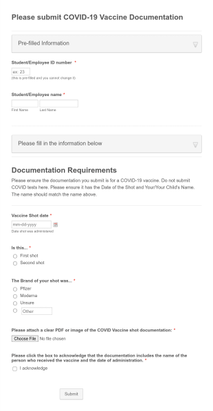 Riverdale Country School COVID Vaccine Documentation Submission Form Template