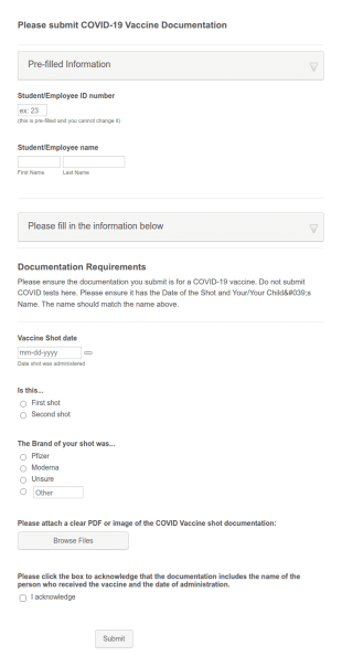 Riverdale Country School COVID Vaccine Documentation Submission Form Template