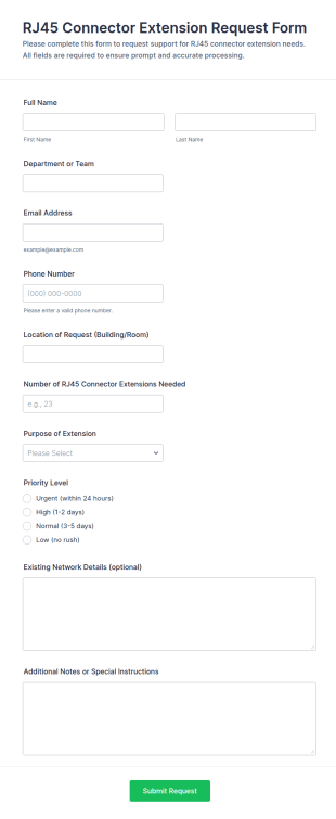 RJ45 Connector Extension Request Form Template