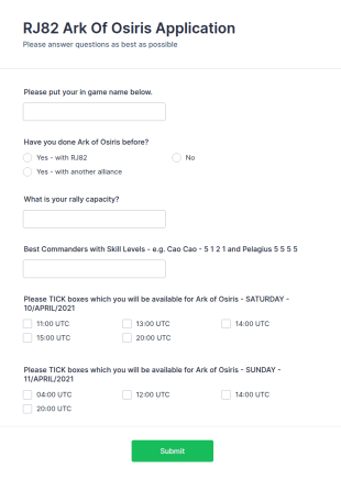 Ark Of Osiris Application Form Template