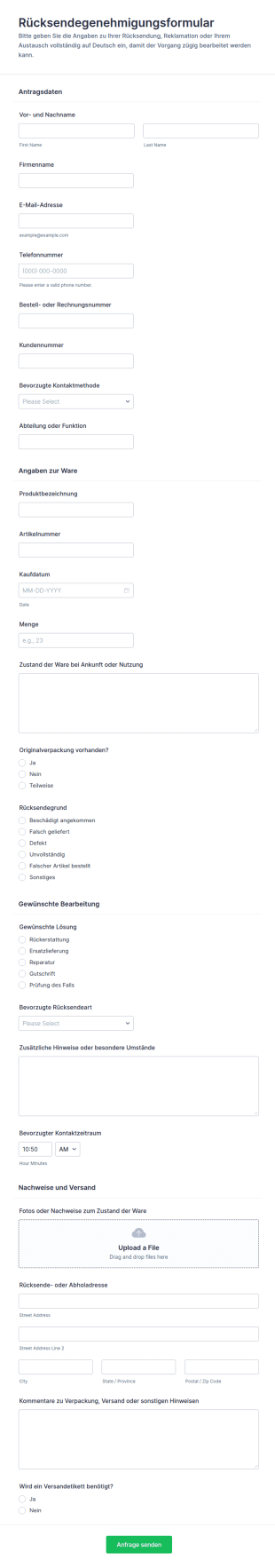 RMA Anfrageformular