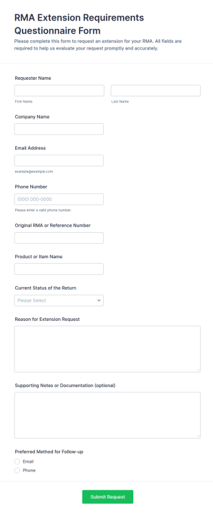 RMA Extension Requirements Questionnaire Form Template