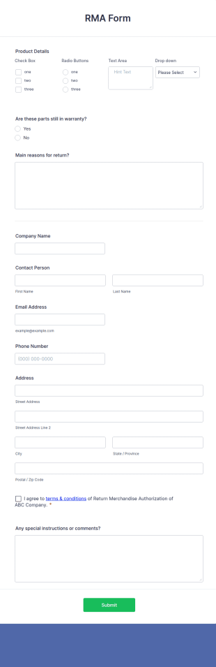 RMA Form Template