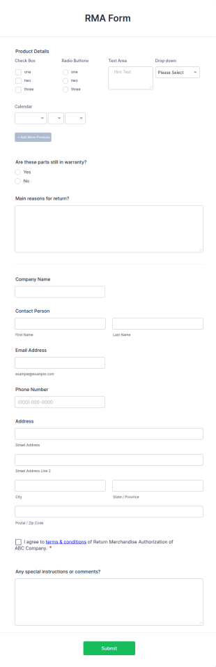 RMA Form Template