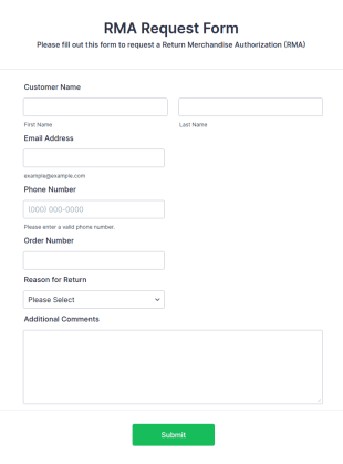 RMA Request Form Template
