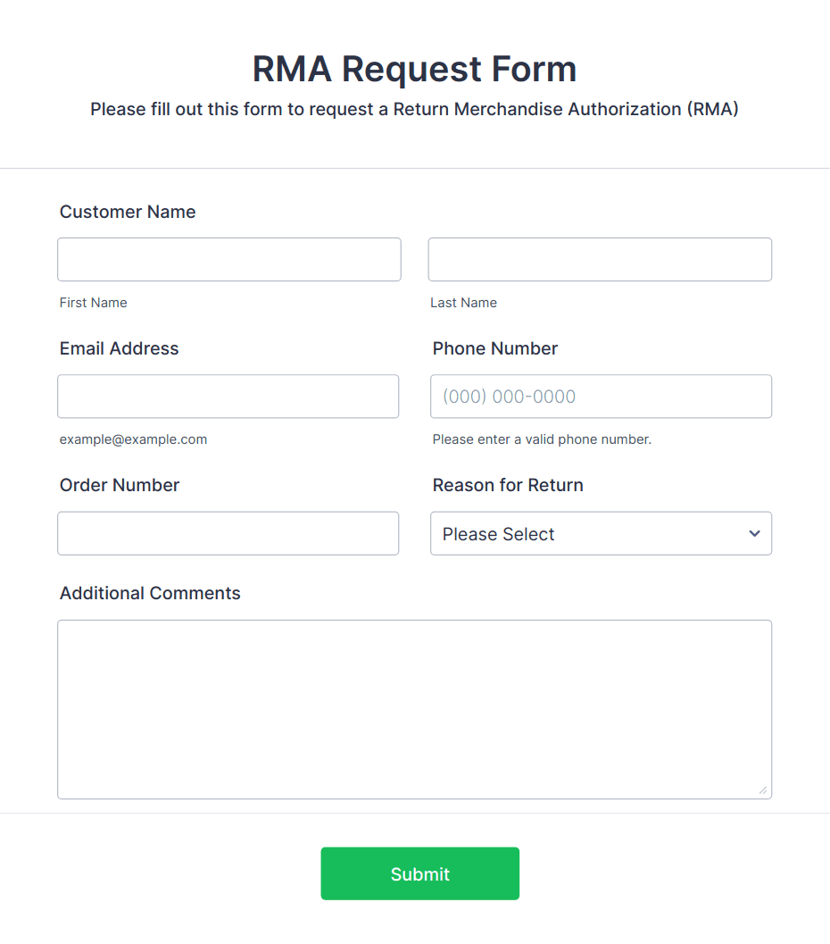 RMA Request Form Template | Jotform