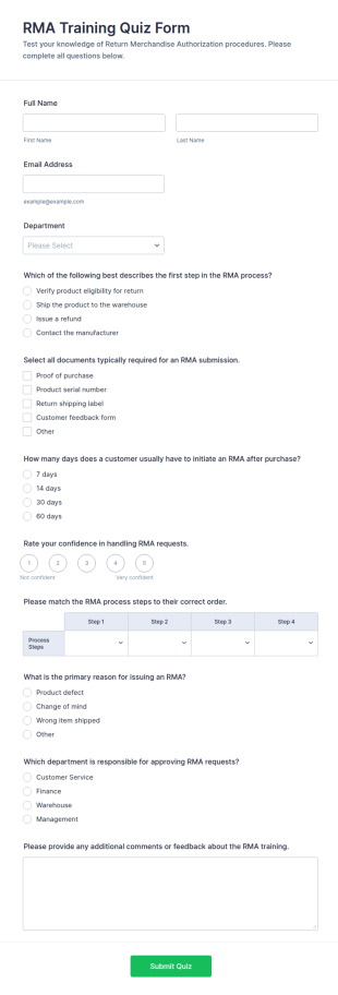 RMA Training Quiz Form Template