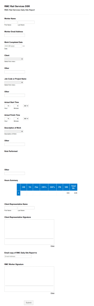 Rail Services Daily Site Report Form Template