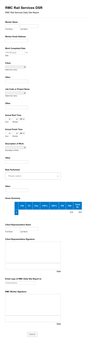 Rail Services Daily Site Report Form Template