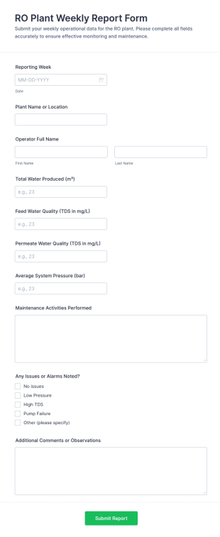 RO Plant Weekly Report Form Template