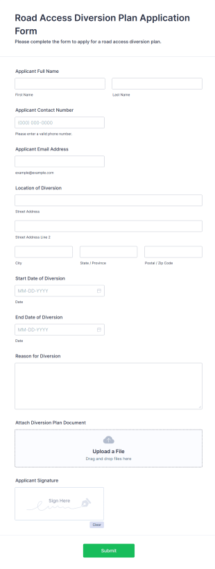 Road Access Diversion Plan Application Form Form Template