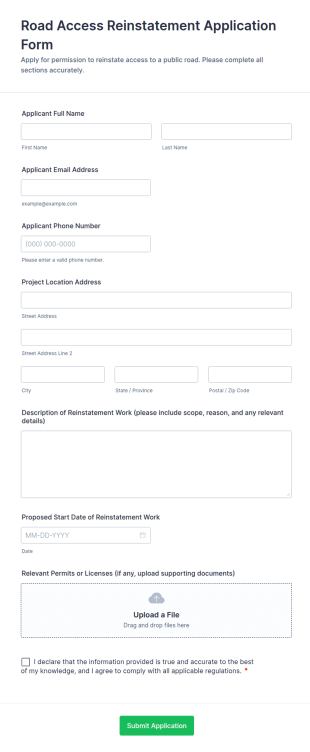 Road Access Reinstatement Application Form Template