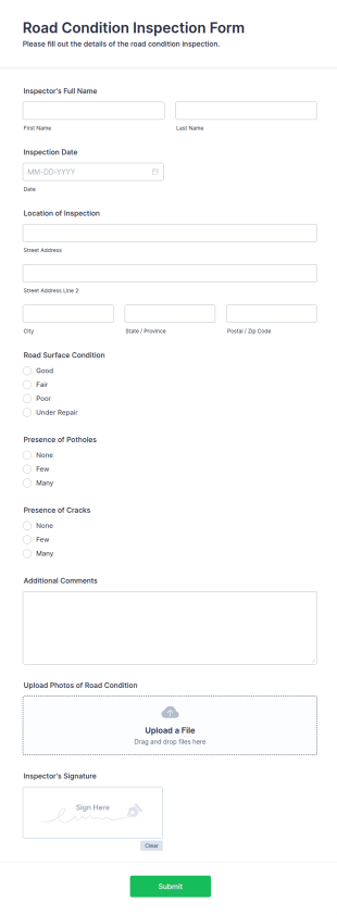 Road Condition Inspection Form Template