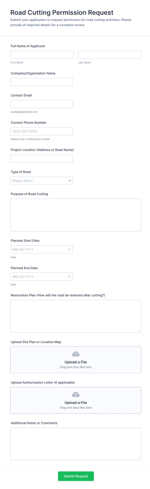 Road Cutting Permission Request Form Template