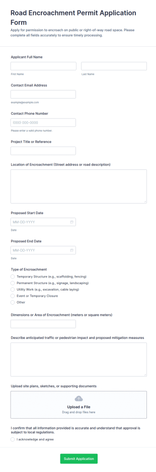 Road Encroachment Permit Application Form Template