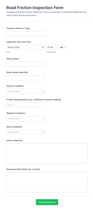 Road Friction Inspection Form Template