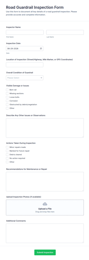Road Guardrail Inspection Form Template