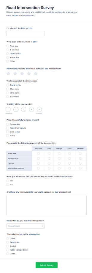 Road Intersection Survey Form Template