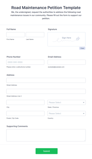Road Maintenance Petition Template Form Template