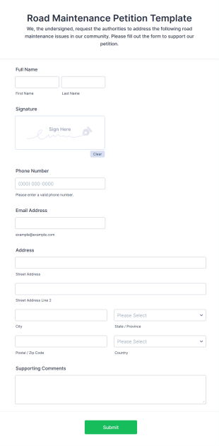 Road Maintenance Petition Template