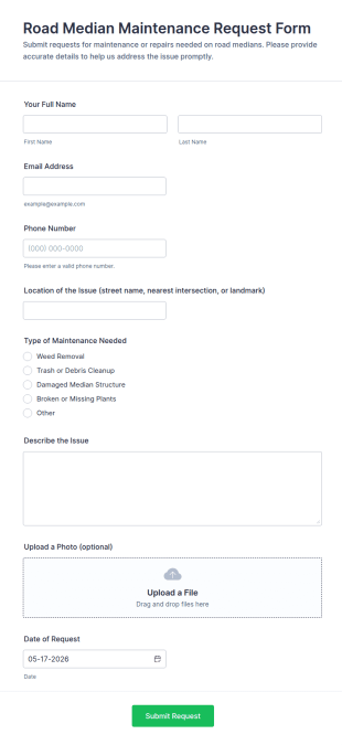 Road Median Maintenance Request Form Template