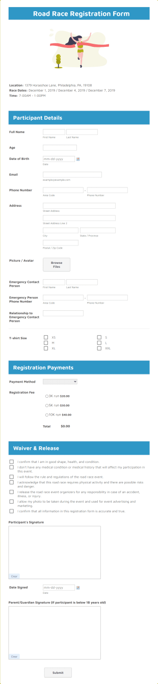 Road Race Registration Form Template