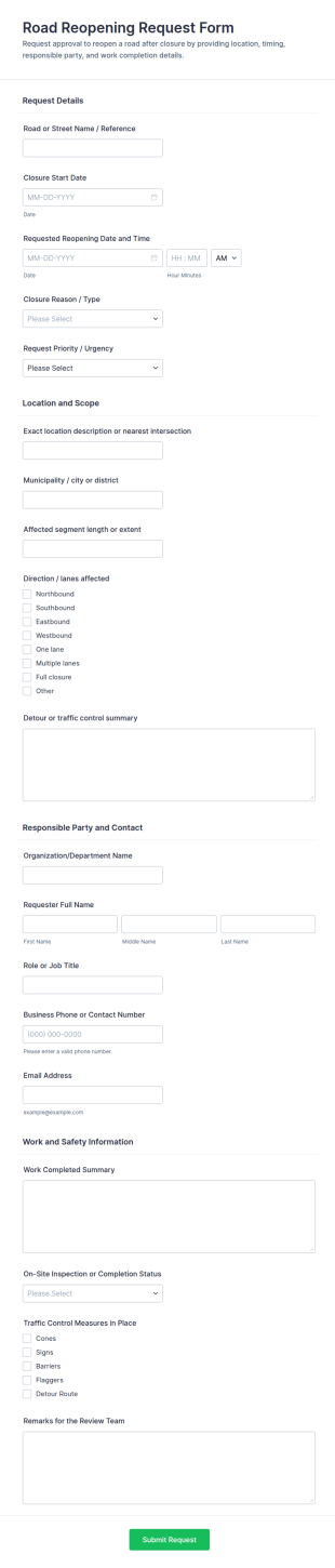 Road Reopening Request Form Template