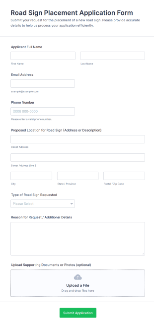 Road Sign Placement Application Form Template