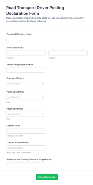 Road Transport Driver Posting Declaration Form Template