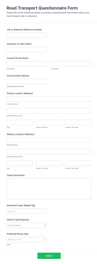 Road Transport Questionnaire Form Template